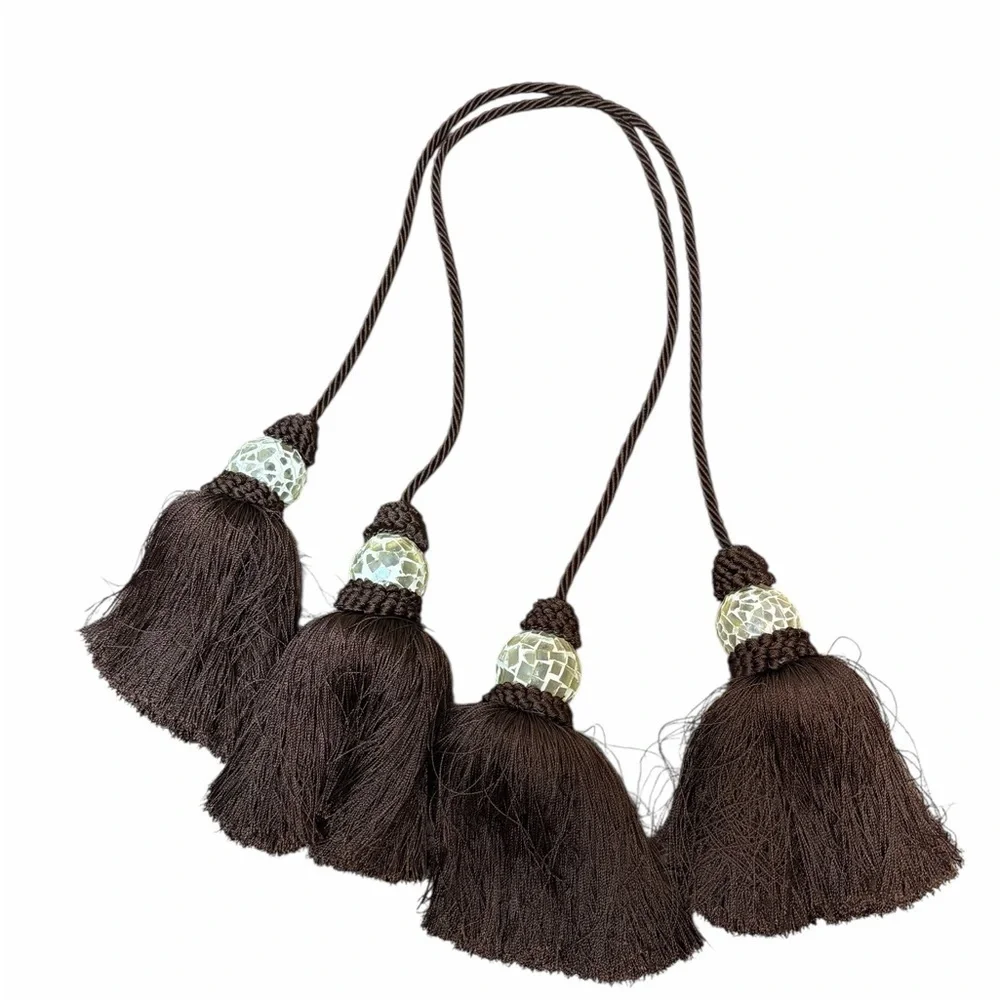 Brown Tassel Tieback with Beaded Accents
